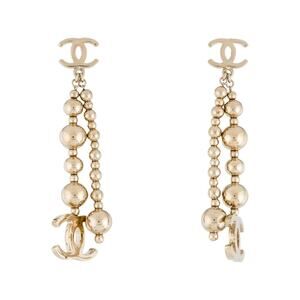 Chanel Gold-tone Interlocking CC Ball Drop Earrings